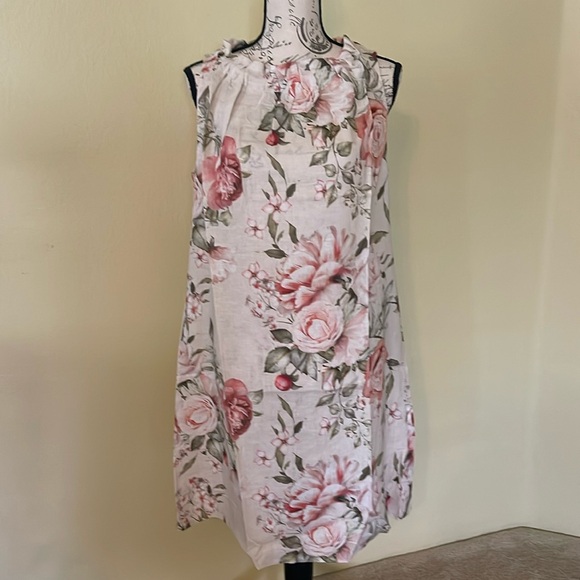 NWT Rose Print Sleeveless Shift Dress – Sand Color, Size Large - Picture 1 of 4
